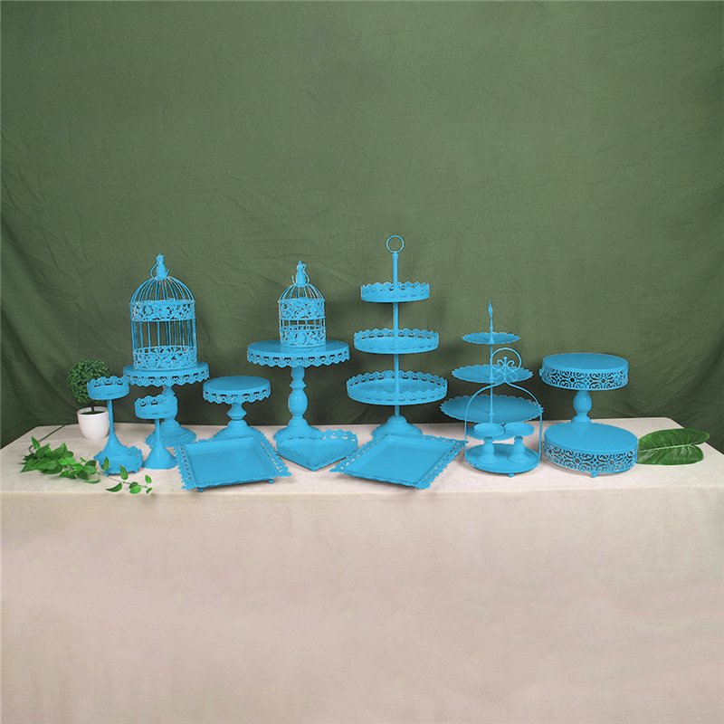 Wholesale Free Accessories 7 Colors Cake Tools Metal Cake Table Set, Wedding Birthday Rose Golden Cake Dessert Stand Set