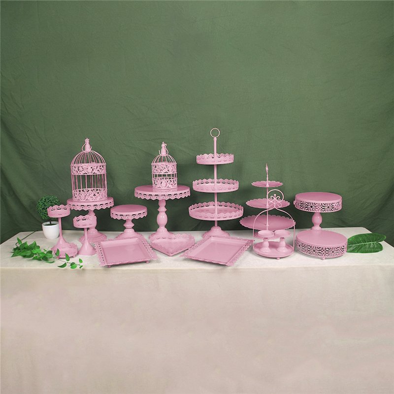 Wholesale Free Accessories 7 Colors Cake Tools Metal Cake Table Set, Wedding Birthday Rose Golden Cake Dessert Stand Set