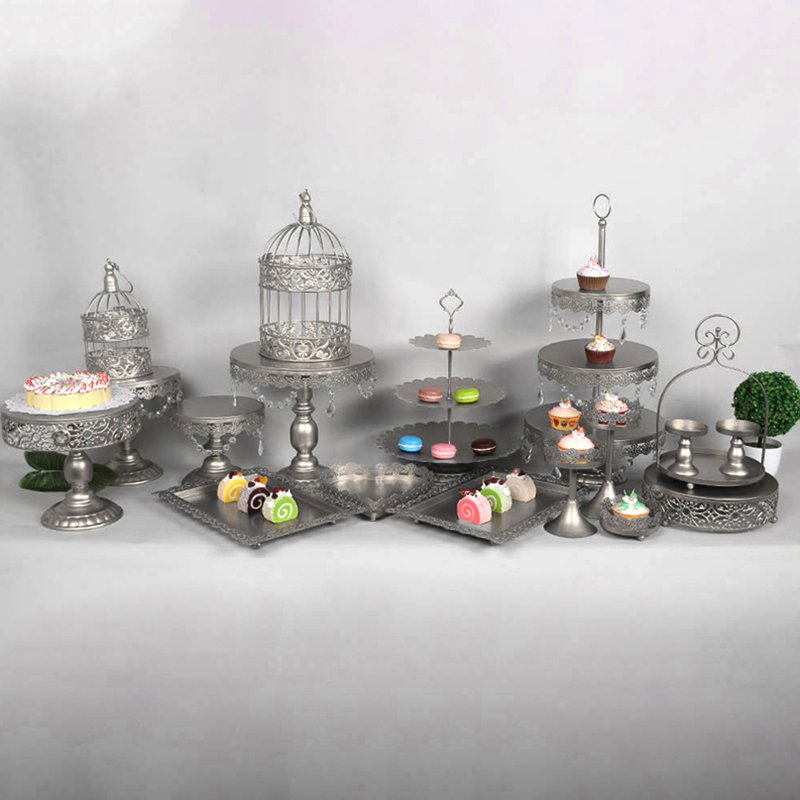 Wholesale Free Accessories 7 Colors Cake Tools Metal Cake Table Set, Wedding Birthday Rose Golden Cake Dessert Stand Set