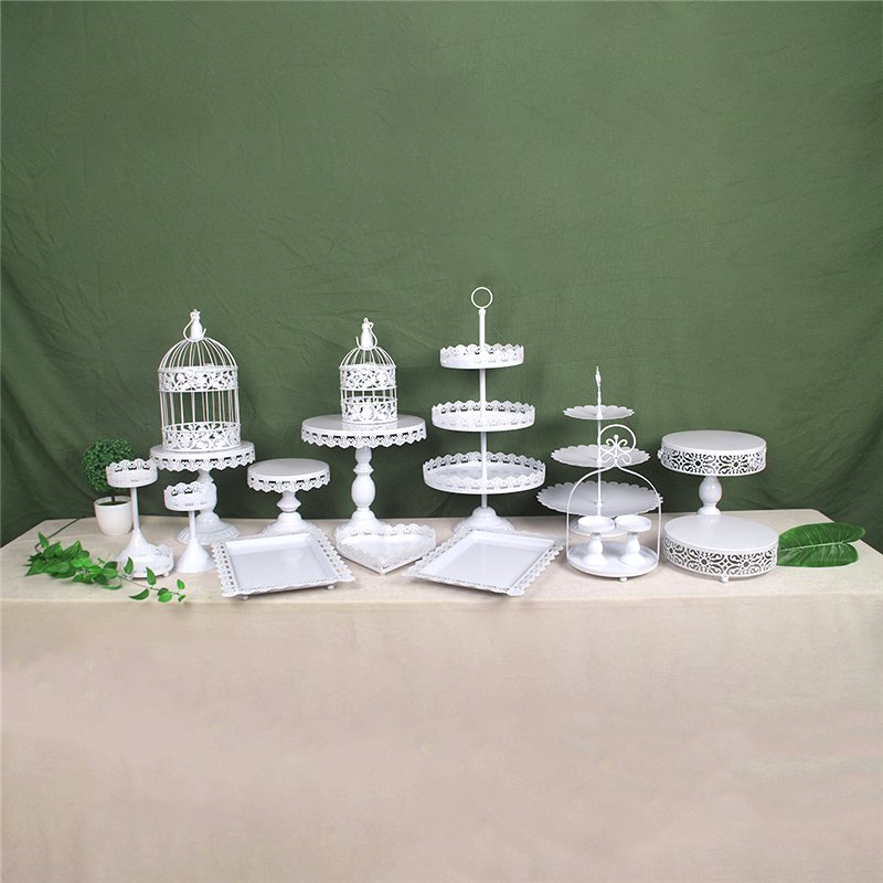 Wholesale Free Accessories 7 Colors Cake Tools Metal Cake Table Set, Wedding Birthday Rose Golden Cake Dessert Stand Set