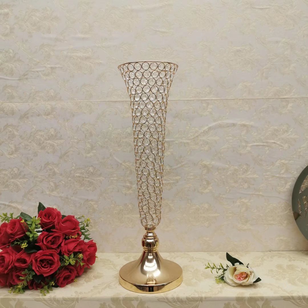 Crystal glass vase for flowers gold wedding centerpieces