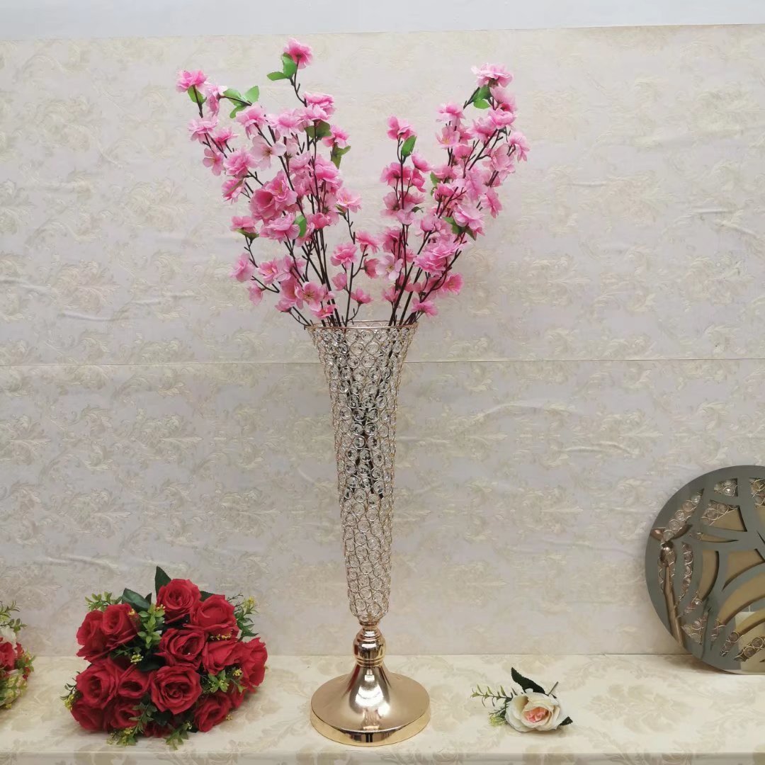 Crystal glass vase for flowers gold wedding centerpieces