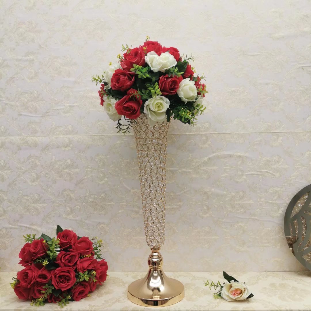 Crystal glass vase for flowers gold wedding centerpieces