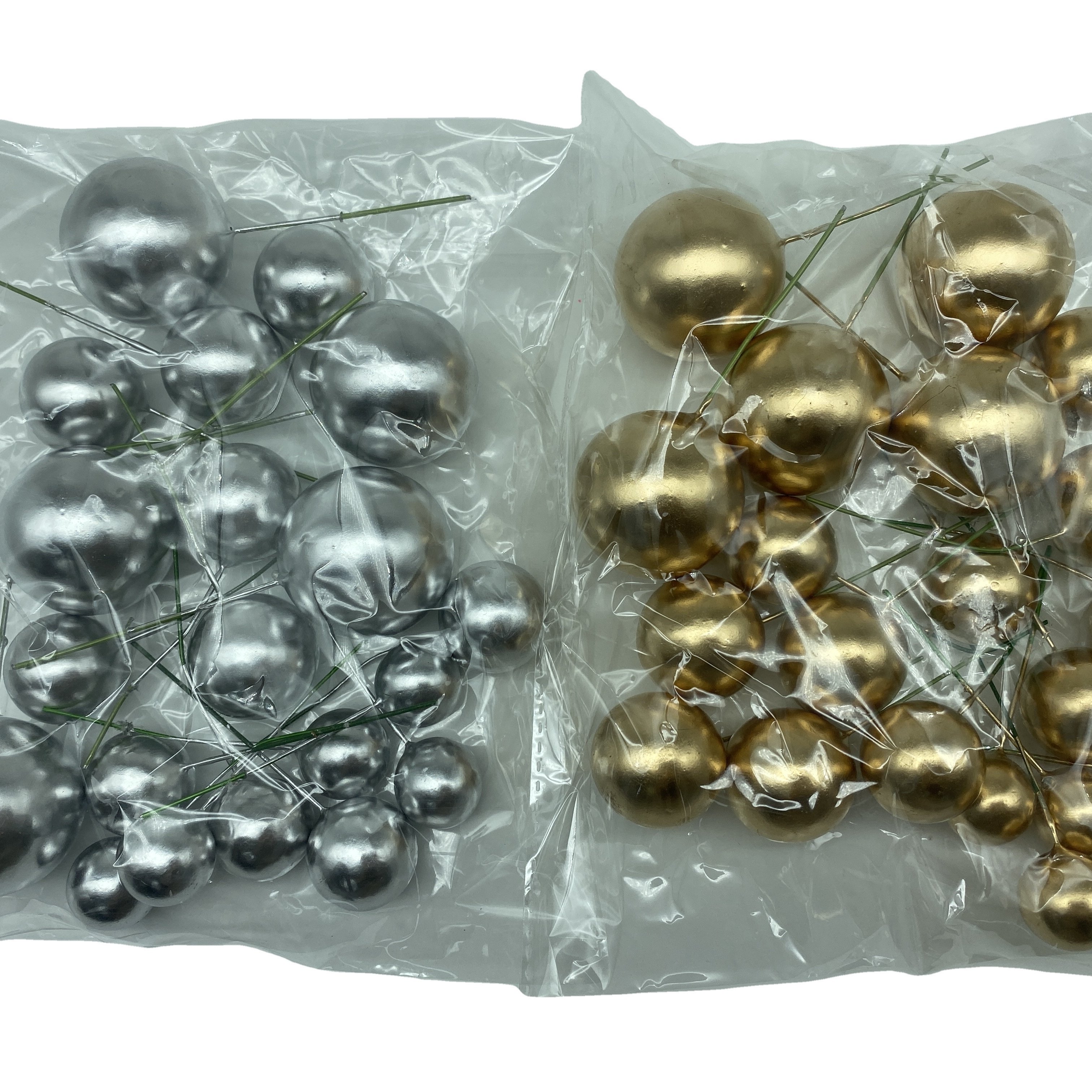 cake decoration party supplies 20pcs mixed ball Birthday cake topper matte surface gold silvery color cake foam faux ball