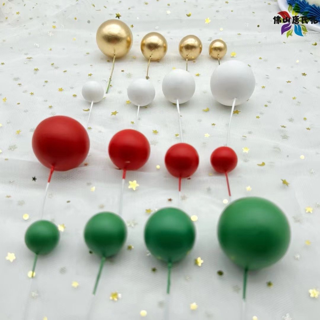 16 Pcs Red Green White Gold Ball party supplies faux ball Cake Topper cake Decoration ball for Christmas Party Cake