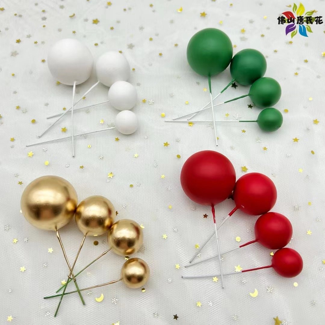 16 Pcs Red Green White Gold Ball party supplies faux ball Cake Topper cake Decoration ball for Christmas Party Cake