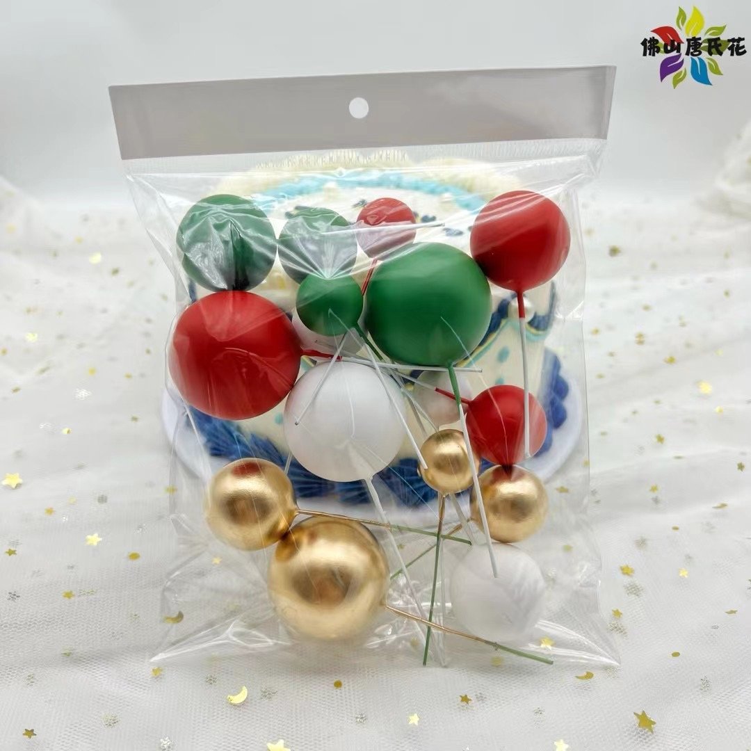 16 Pcs Red Green White Gold Ball party supplies faux ball Cake Topper cake Decoration ball for Christmas Party Cake