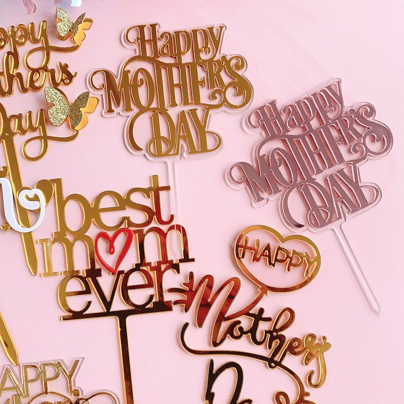 Wholesale Happy Mother''s Day Acrylic Cake Topper Decoration Cupcake Toppers Dessert Insert Tags Birthday Party Decor