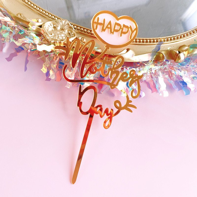 Wholesale Happy Mother''s Day Acrylic Cake Topper Decoration Cupcake Toppers Dessert Insert Tags Birthday Party Decor