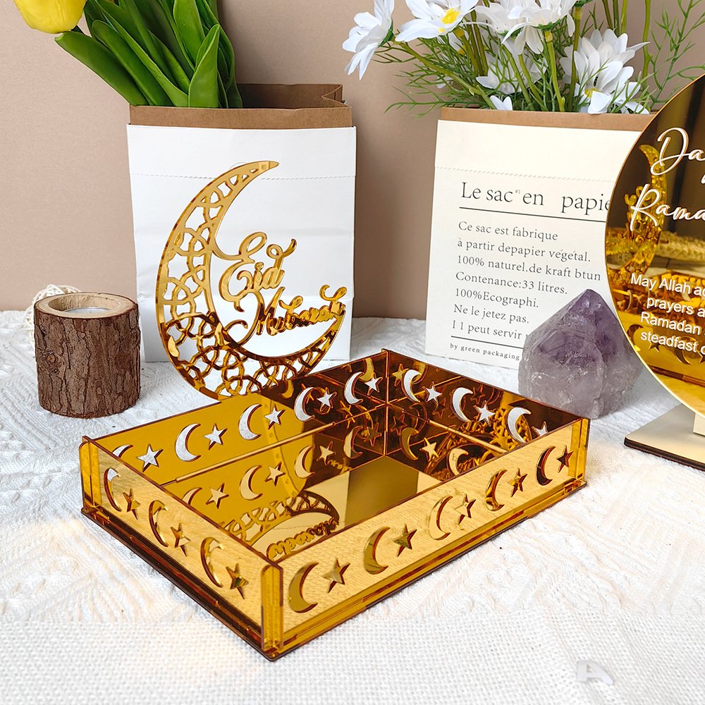 EID MUBARAK Acrylic Mirror Table Decoration Box Moon Star HAJJ MUBARAK Party Ramadan Cake Party Decoration Supplies
