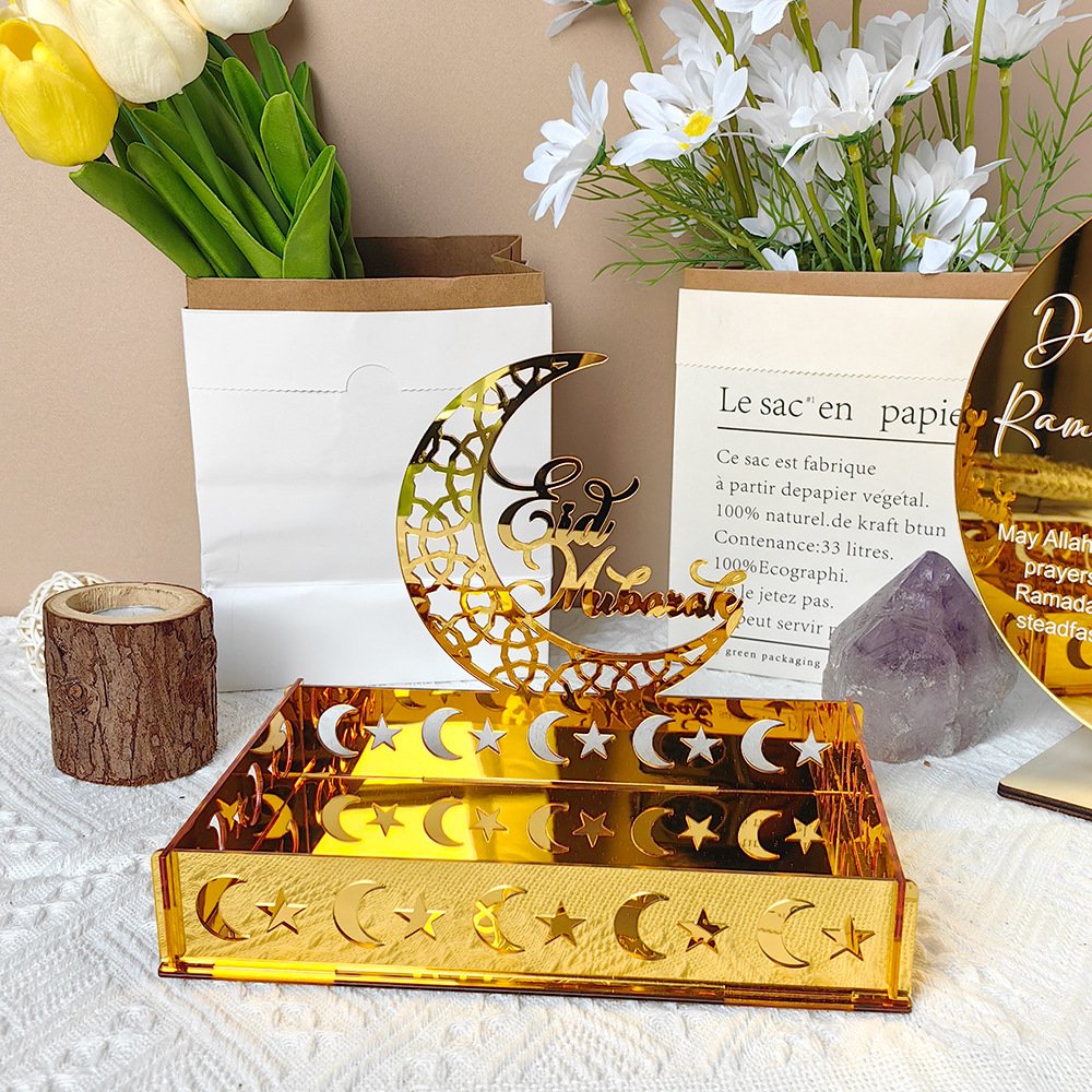 EID MUBARAK Acrylic Mirror Table Decoration Box Moon Star HAJJ MUBARAK Party Ramadan Cake Party Decoration Supplies