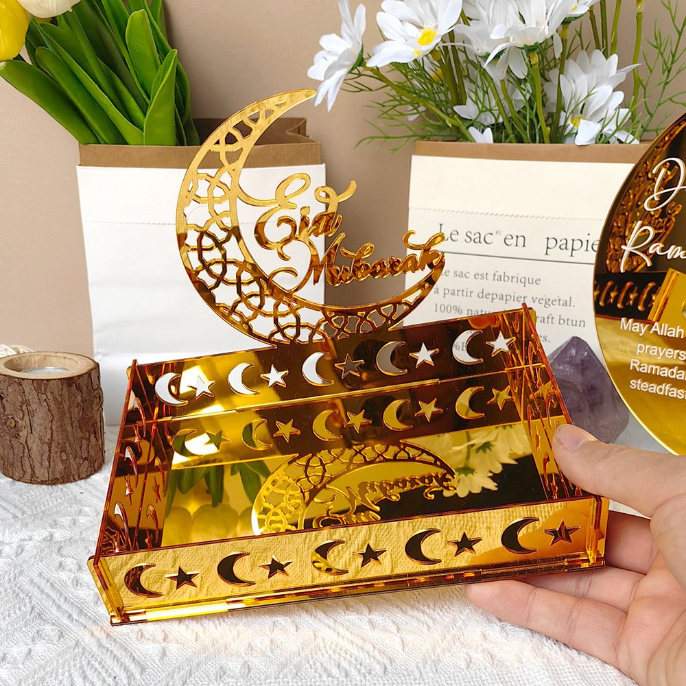EID MUBARAK Acrylic Mirror Table Decoration Box Moon Star HAJJ MUBARAK Party Ramadan Cake Party Decoration Supplies
