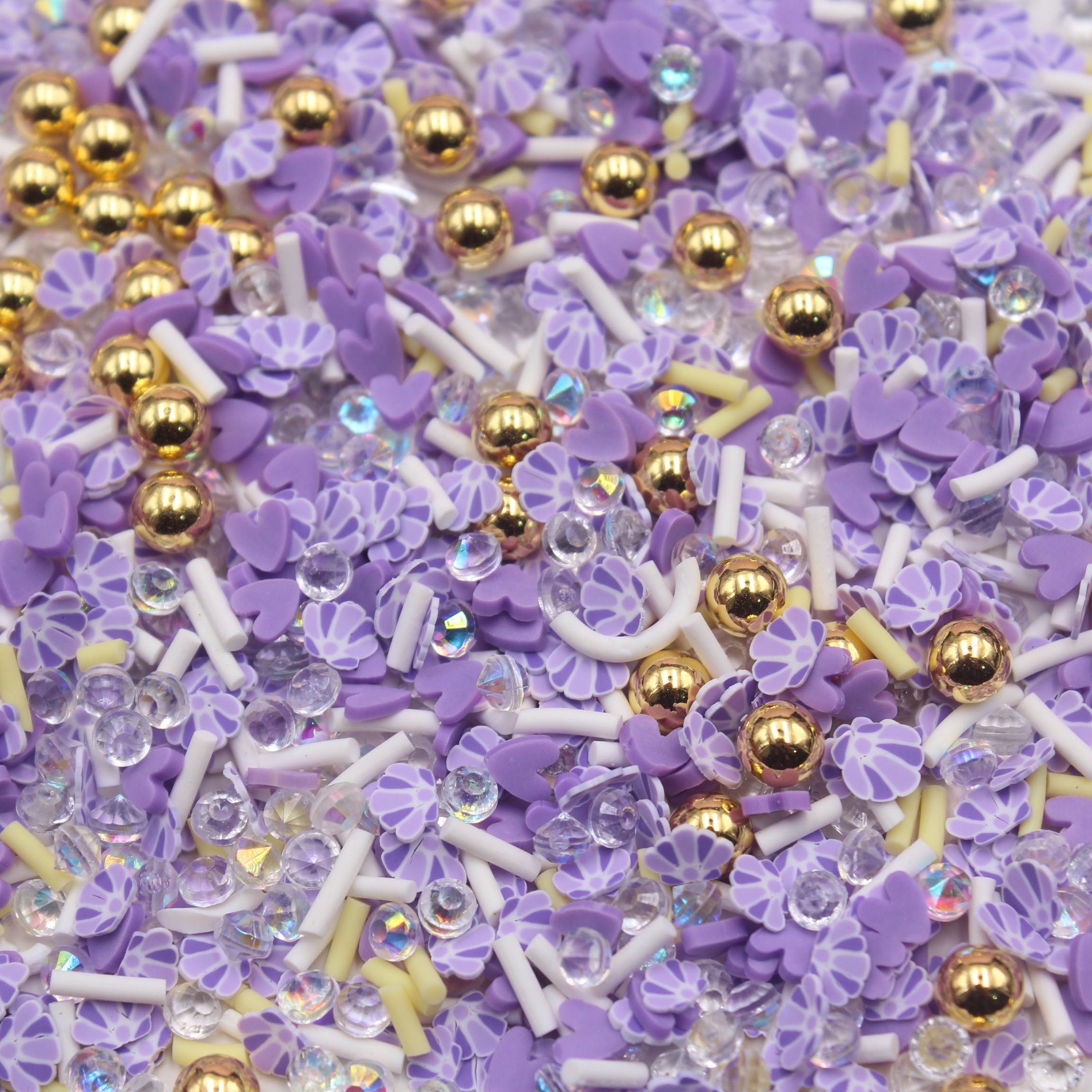 1KG/Bag 5mm Purple Sea Shell and Purple Hearts Clay Slices Mixed Gold Beads Long Sprinkles Slime Supplies Tumbler Shaker Filler