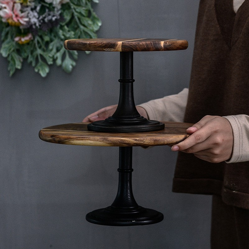 INS Vintage Party Decoration Dessert Holders Kitchen & Tabletop Wooden Tray Pedestal Plate For Wedding Cakes Display Cake Stands
