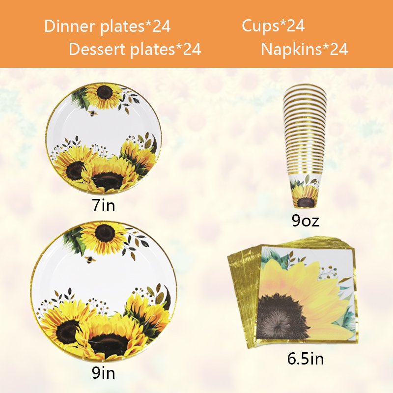 24 Guest Birthday Party Table Decoration Custom Rose Gold Foil Printed Disposable Round Paper Plates Paper Tableware Set