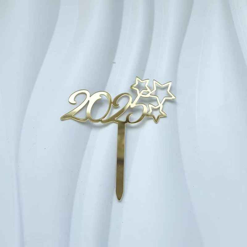 Ychon hello 2025 gold acrylic cupcake toppers 2025 new year cakes tools for anniversary party supplies