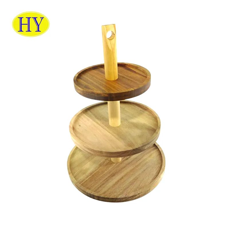 Slice Cupcake Tray Wooden Cupcake Cake Dessert Display Stand Rustic 3 Tier Round Wood Customized Logo Cake Tools Paulownia Wood