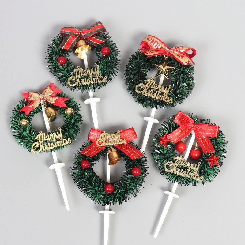 Christmas Cake Decoration Card Inserting Grass Circle Ffawn Lleaves DIY Ccake Making Pprops Christmas party Baking Decorations