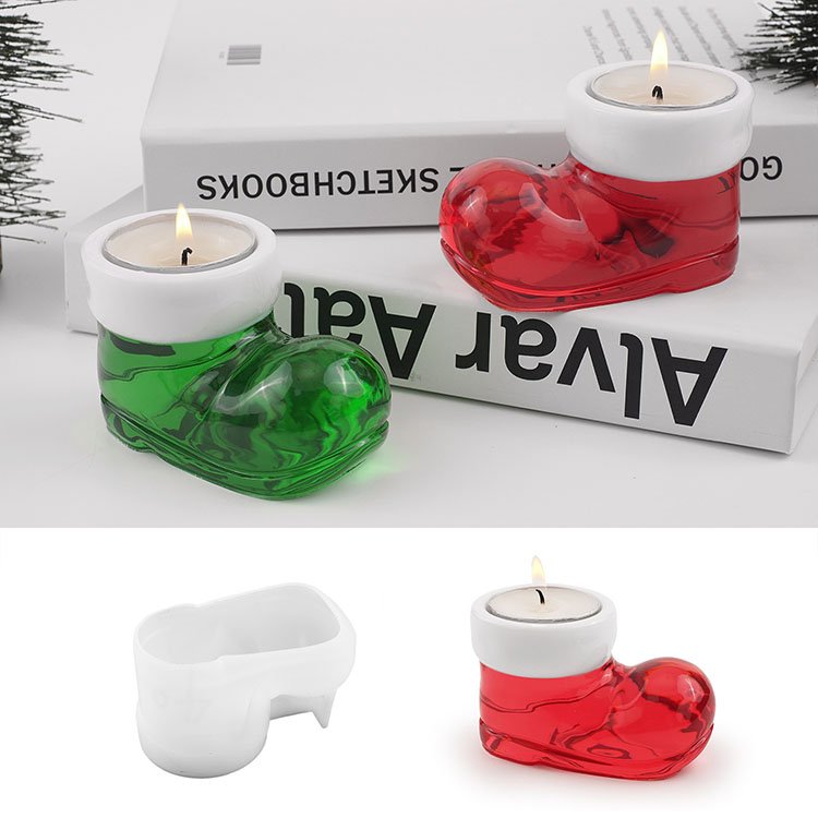 Christmas Boots Shoes Candle Holder Silicone Molds DIY Gypsum Aromatherapy Candle Desktop Decoration Ornament Resin Mold Crafts
