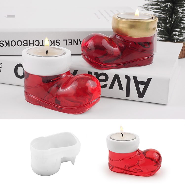Christmas Boots Shoes Candle Holder Silicone Molds DIY Gypsum Aromatherapy Candle Desktop Decoration Ornament Resin Mold Crafts