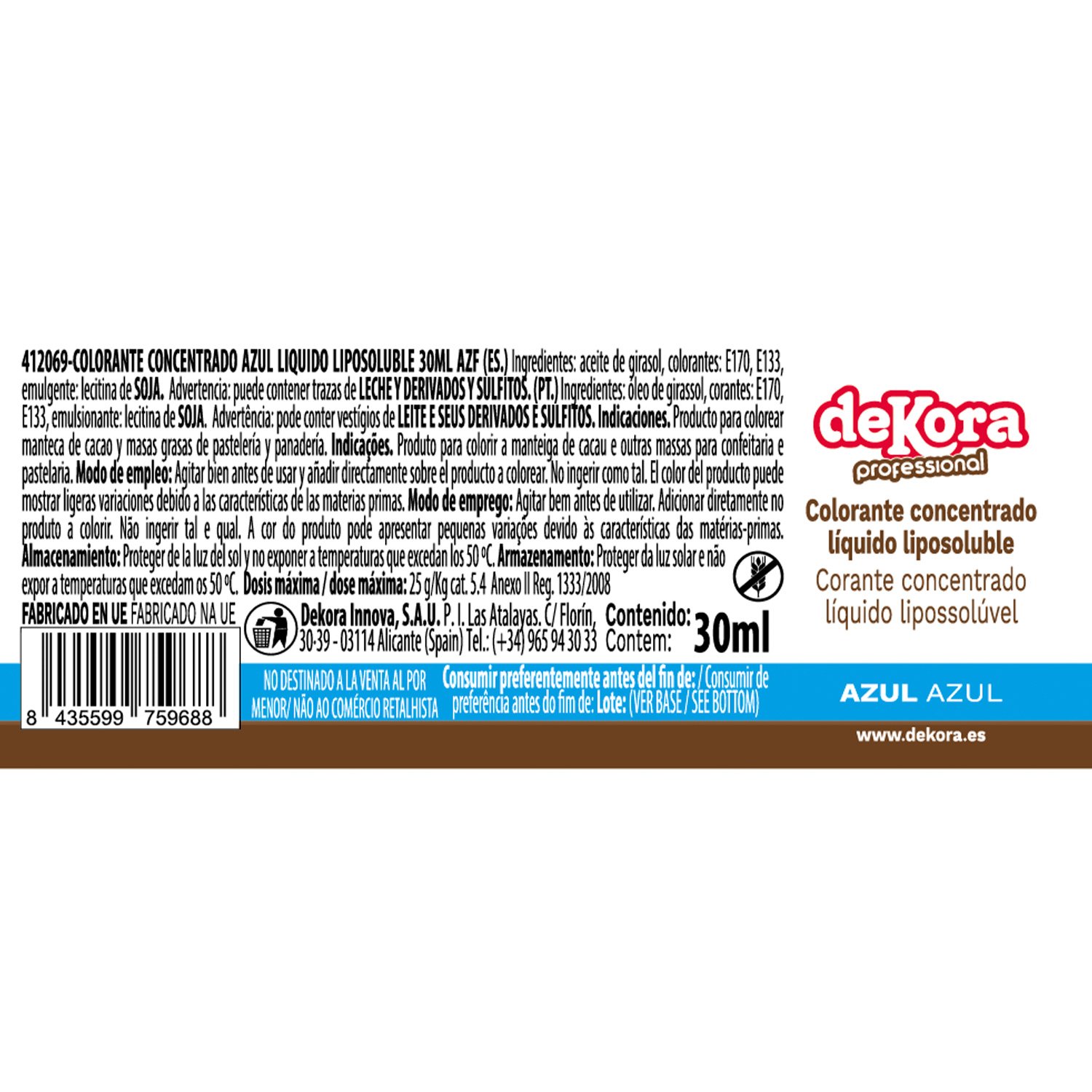 Dekora Brand Cake Decorating Supplies Manufacturer High Quality Edible Food Coloring Lipid Soluble Liquid Blue Color 60Ml