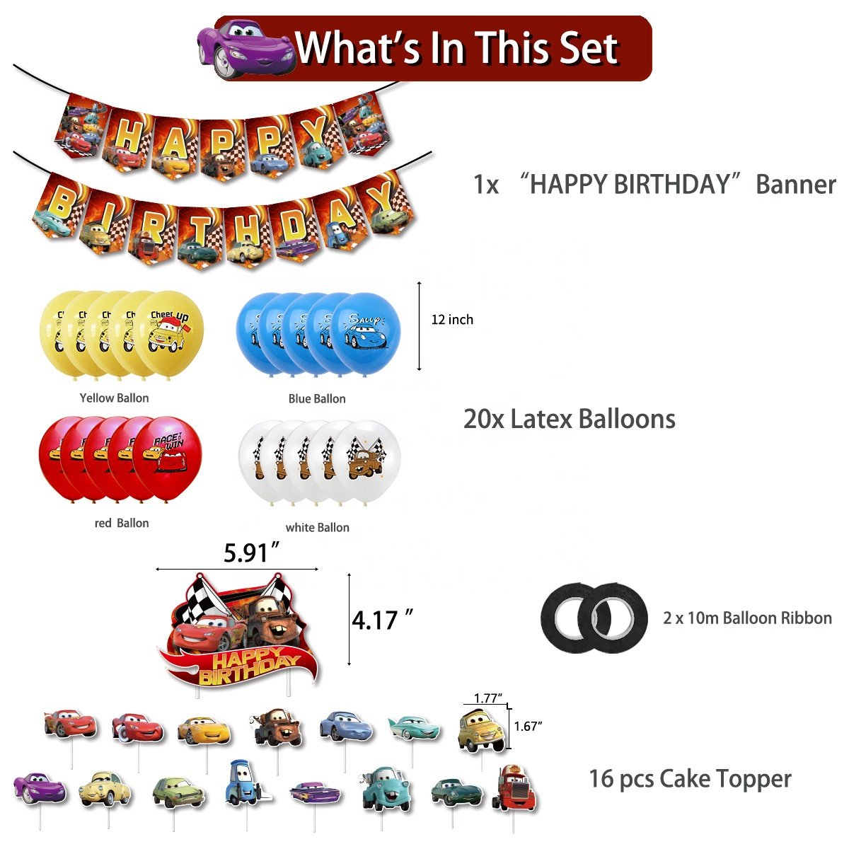 Nice Hot Wheels Car Themed Party Decoration Boys Birthday Banner Hanging Swirls Hot Wheels Racing Balloon Cake Toppers Set