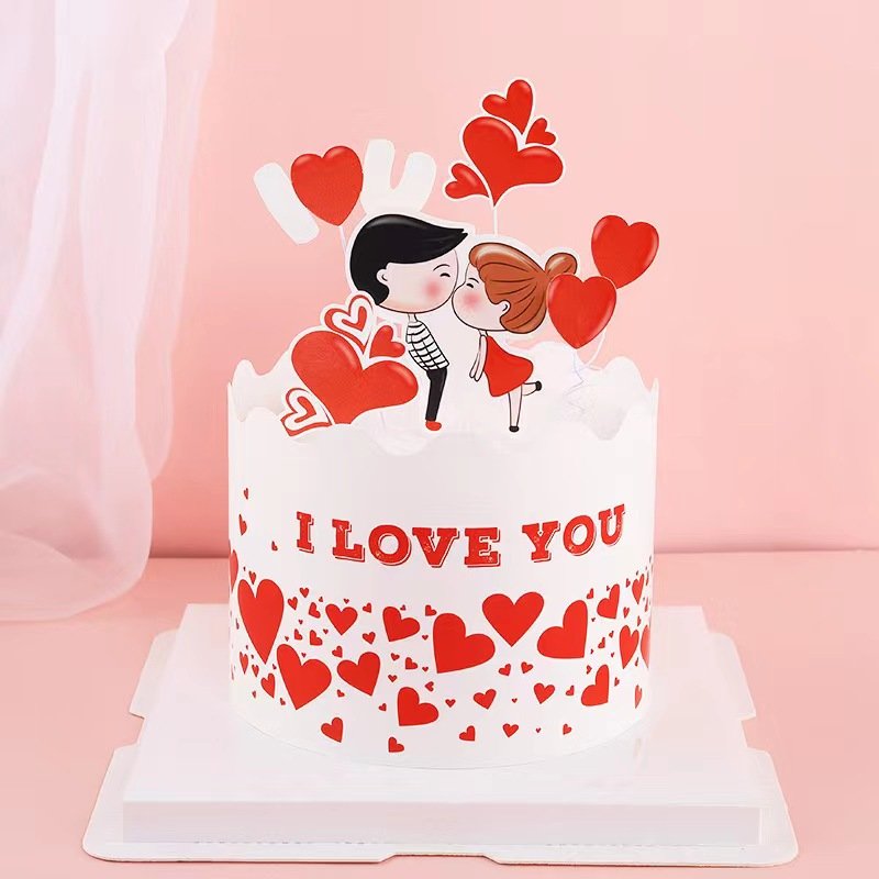Hot Valentine's Day Colorful Cake Card Insert Love Couple Theme Cake Decoration Paper Love Cake Decoration Supplies