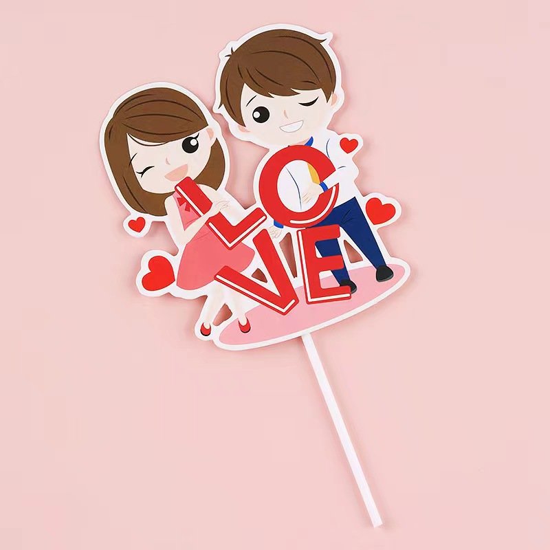 Hot Valentine's Day Colorful Cake Card Insert Love Couple Theme Cake Decoration Paper Love Cake Decoration Supplies