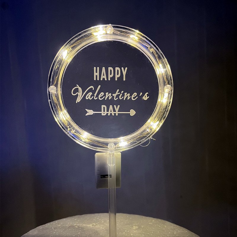 Acrylic LED Happy Birthday Cake Toppers Valentine's Day Cake Toppers Birthday Cake Decoration Decorative Lighting Party Supplies