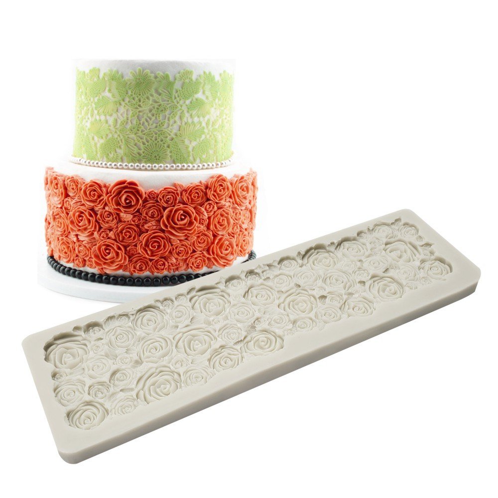 Rose Fondant Silicone molds Cake Decorating Supplies baking tools 3D Cake Border Cake embossed DIY Mat pastry tools