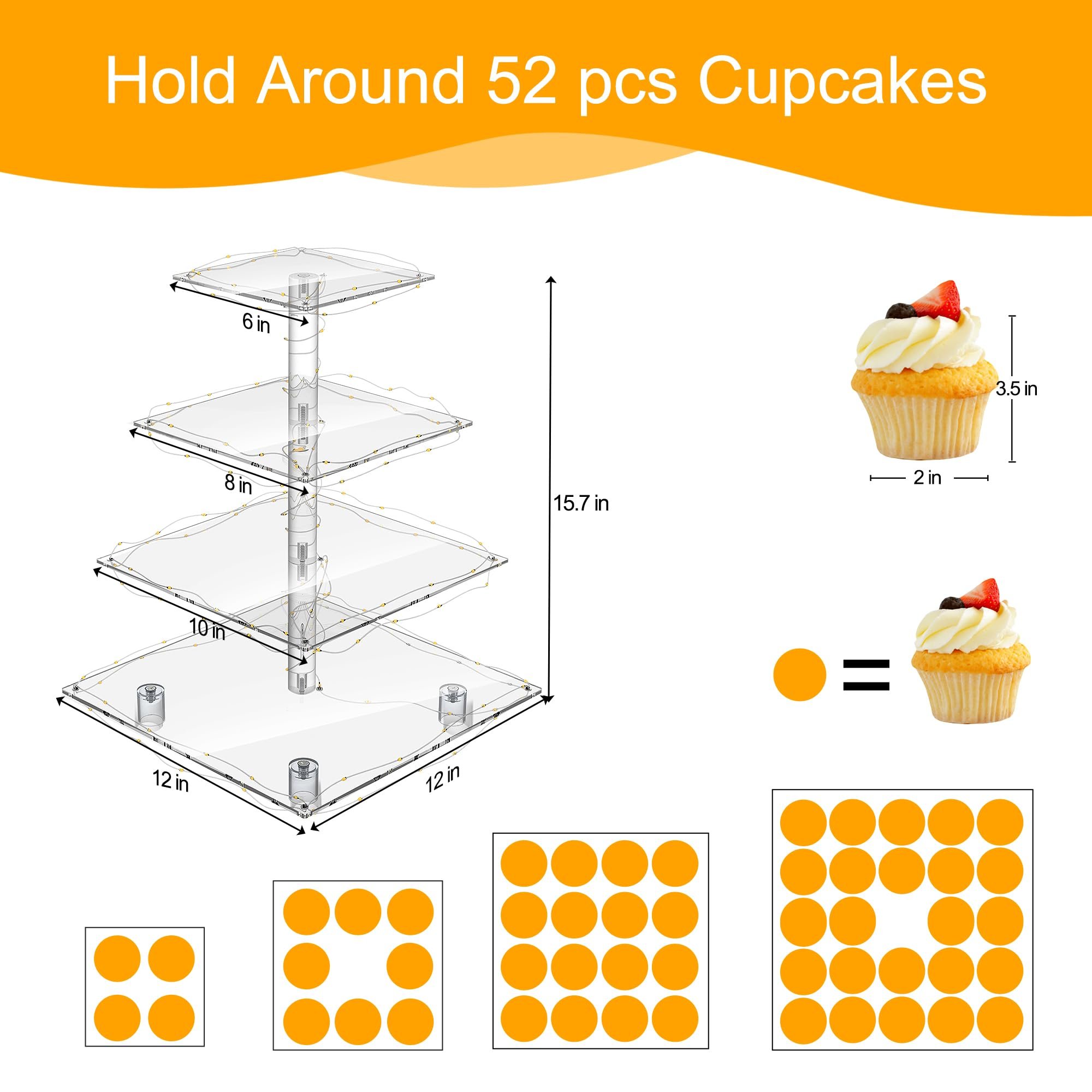 Factory wholesale 4 Tier with LED Light Cupcake Cake Decorating Supplies Acrylic Tower Display for Birthday Cady Bar Decor