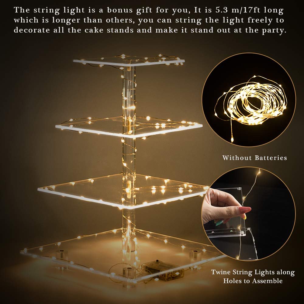 Factory wholesale 4 Tier with LED Light Cupcake Cake Decorating Supplies Acrylic Tower Display for Birthday Cady Bar Decor