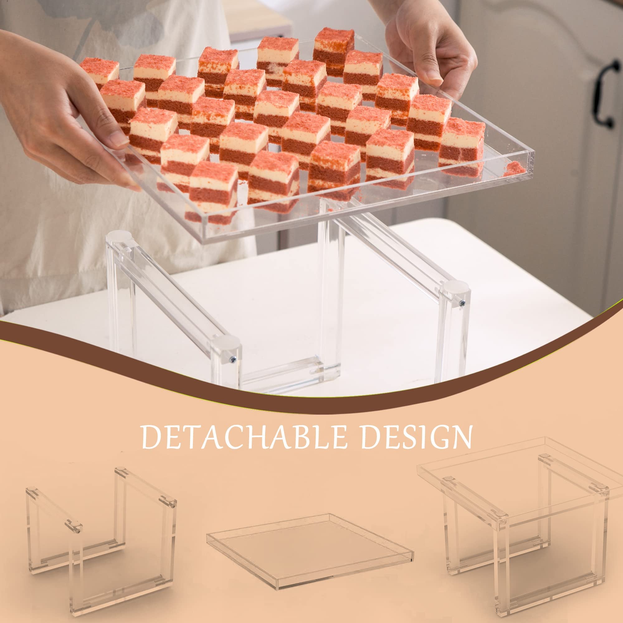 Factory customization Clear Removable home kitchen Square Serving Tray Acrylic Dessert Stands for Buffet Dessert Table Party