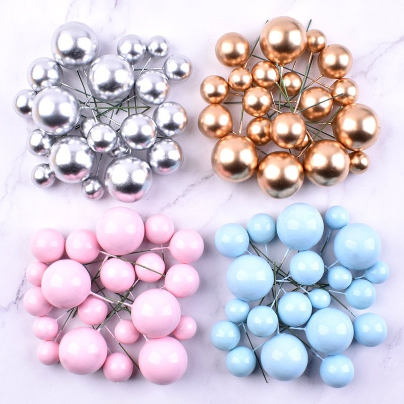 XJH 20pcs Wholesale Golden Ball Birthday Party Cake Topper Themed Birthday Faux Balls for Cake Decoration