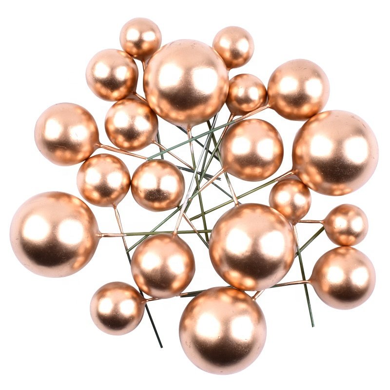XJH 20pcs Wholesale Golden Ball Birthday Party Cake Topper Themed Birthday Faux Balls for Cake Decoration