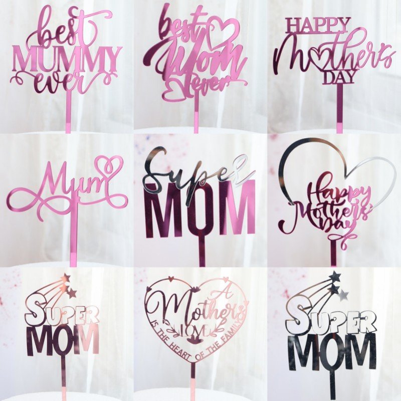 Super Mom Acrylic Cake Topper Happy Mother''s Day Cupcake Toppers Birthday Party Dessert Insert Tags
