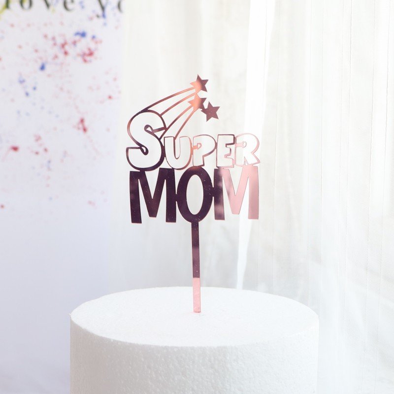 Super Mom Acrylic Cake Topper Happy Mother''s Day Cupcake Toppers Birthday Party Dessert Insert Tags