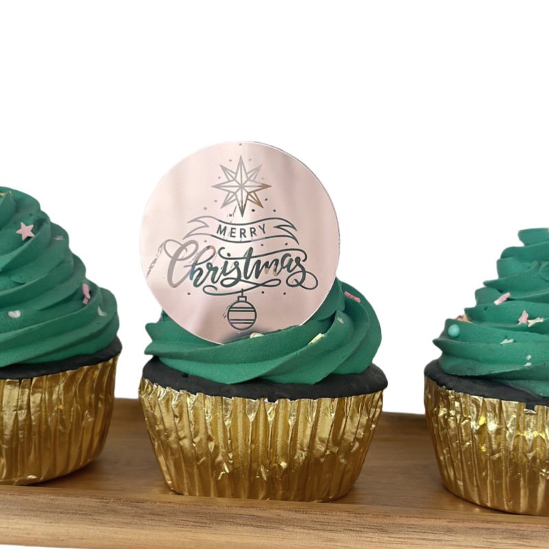 Round Golden Acrylic Cake Topper Christmas Party Merry Christmas Cake Topper Happy New Year Baking Decoration Supplies Wholesale