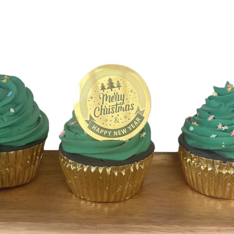 Round Golden Acrylic Cake Topper Christmas Party Merry Christmas Cake Topper Happy New Year Baking Decoration Supplies Wholesale