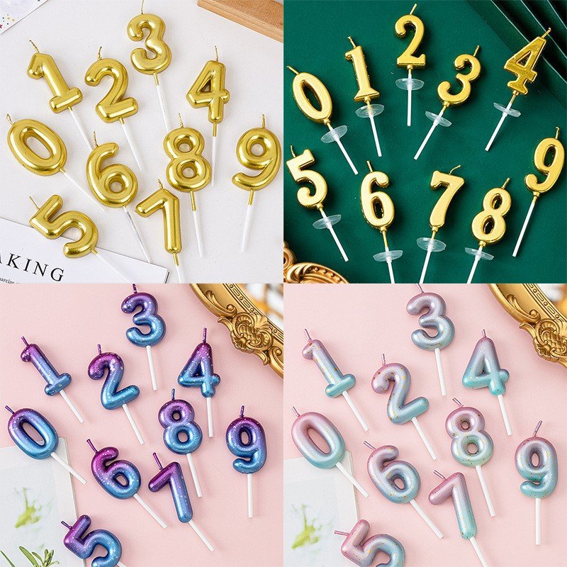 Multiple digital candles birthday cake gold tuhau gold color candy butterfly crown digital cake candle