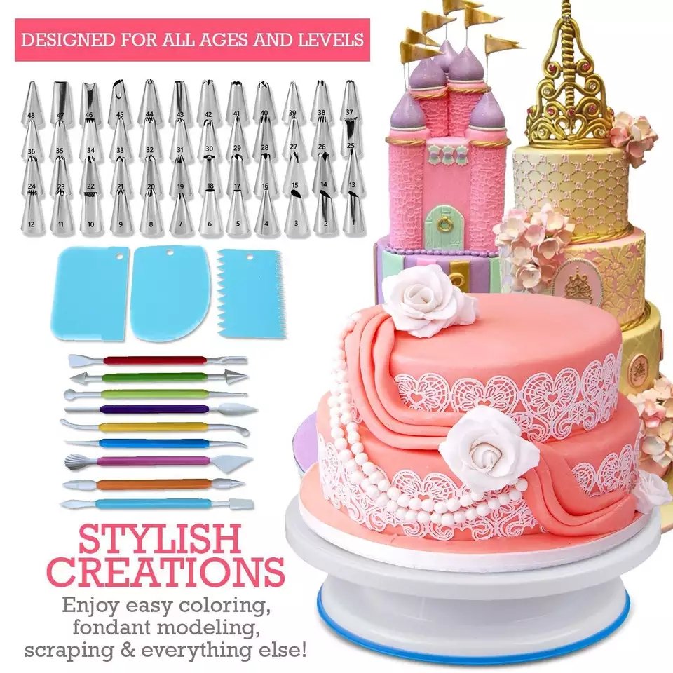 333Pcs/set Cake Turntable Bakery Patisserie Cake Decorating Tools Kit Rotary Table Baking Tools Set Piping Nozzle Pastry Tool