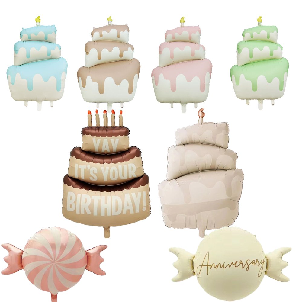 CYmylar factory supplies matte happy birthday cake foil balloons pink blue brown colour cake shape helium balloon globos