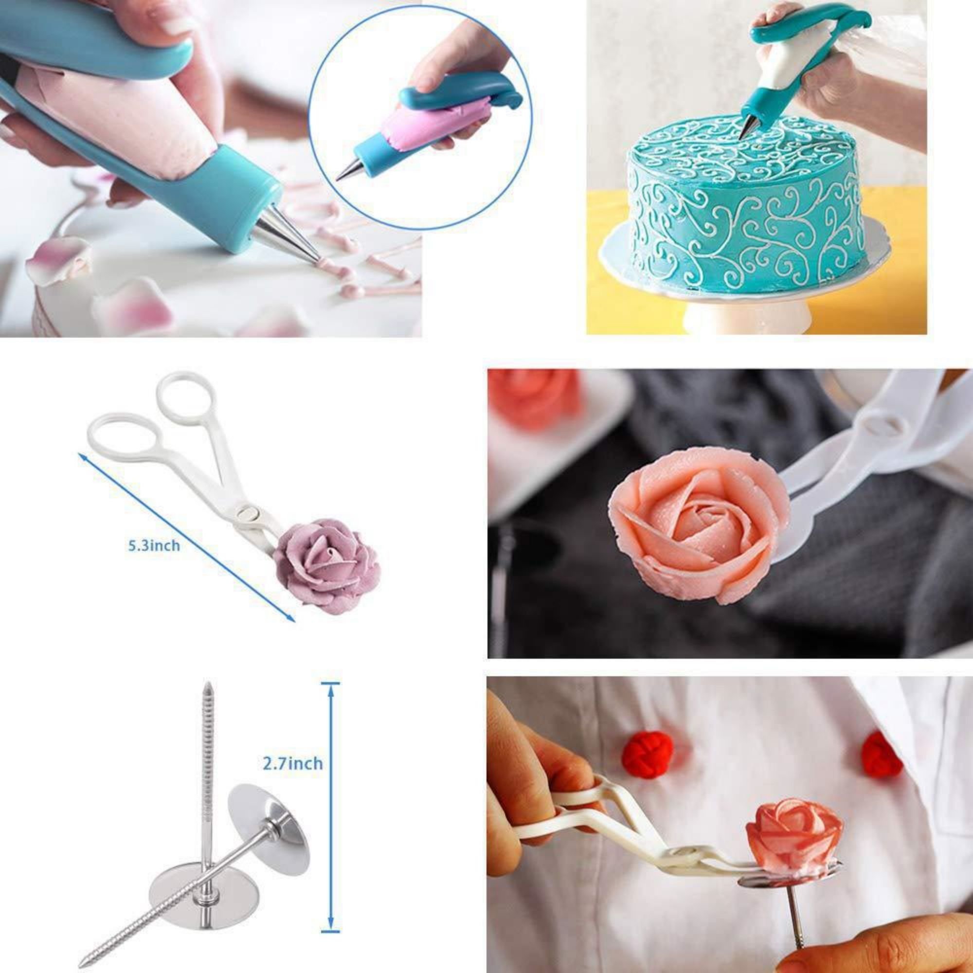 138pcs Baking Decorating Tool Set Silicone Resin & Paper Includes Turntable Nozzles Spear Spatula Triangle Shovel Packed Bag