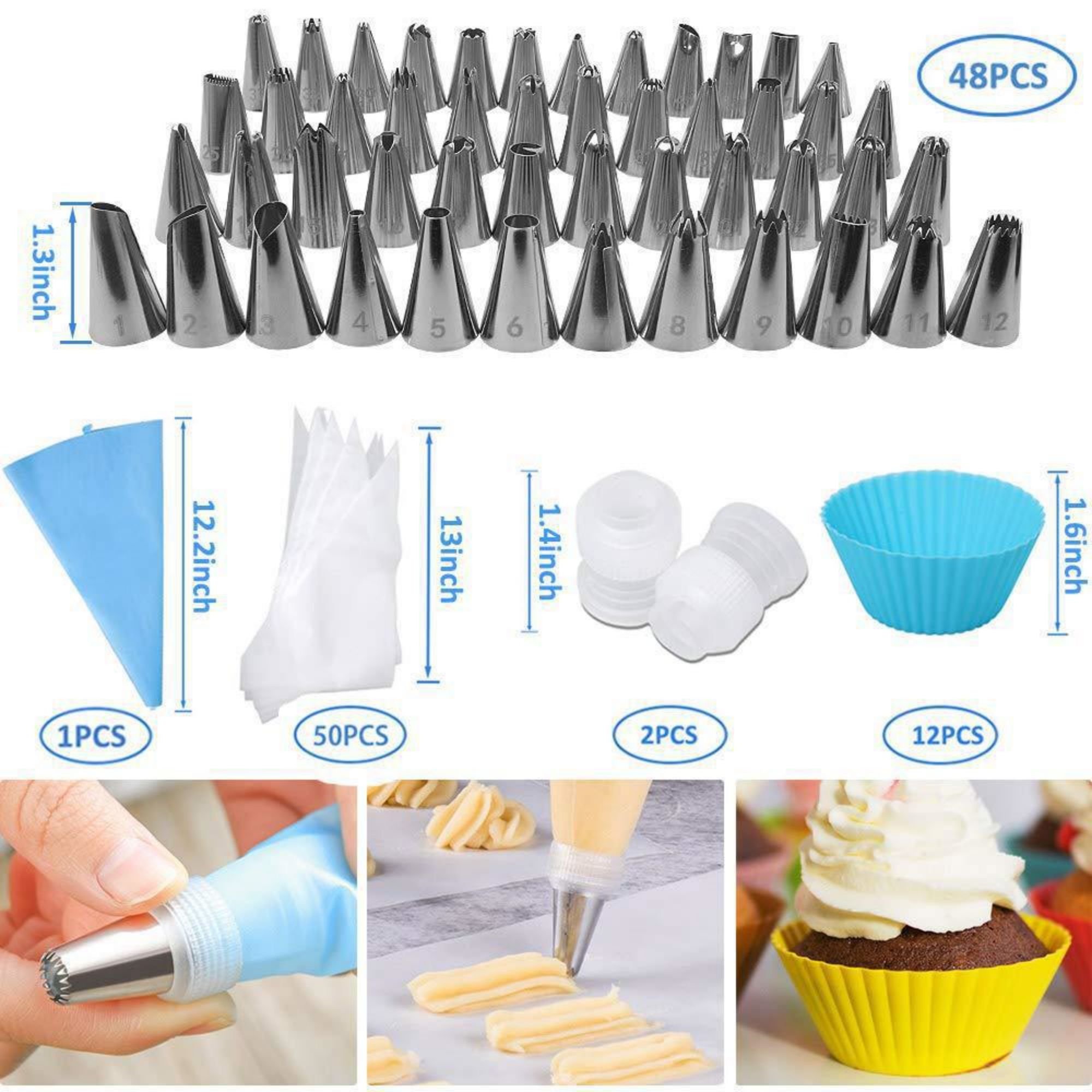 138pcs Baking Decorating Tool Set Silicone Resin & Paper Includes Turntable Nozzles Spear Spatula Triangle Shovel Packed Bag