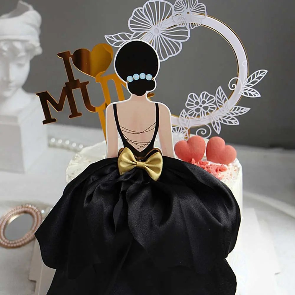 Mother's Day Cake Decorative Bow Fabric Skirt Insert Happy Birthday Wedding Cake Topper Decoration
