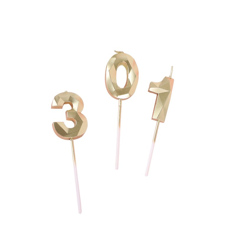 0-9 luxury diamond unique gold birthday candle for cake number candle decoration party supply