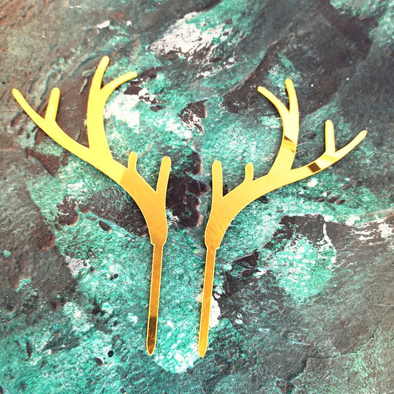 2024 Merry Christmas Acrylic Gold Deer Elk Antlers Acrylic Cupcake Topper Cake Topper