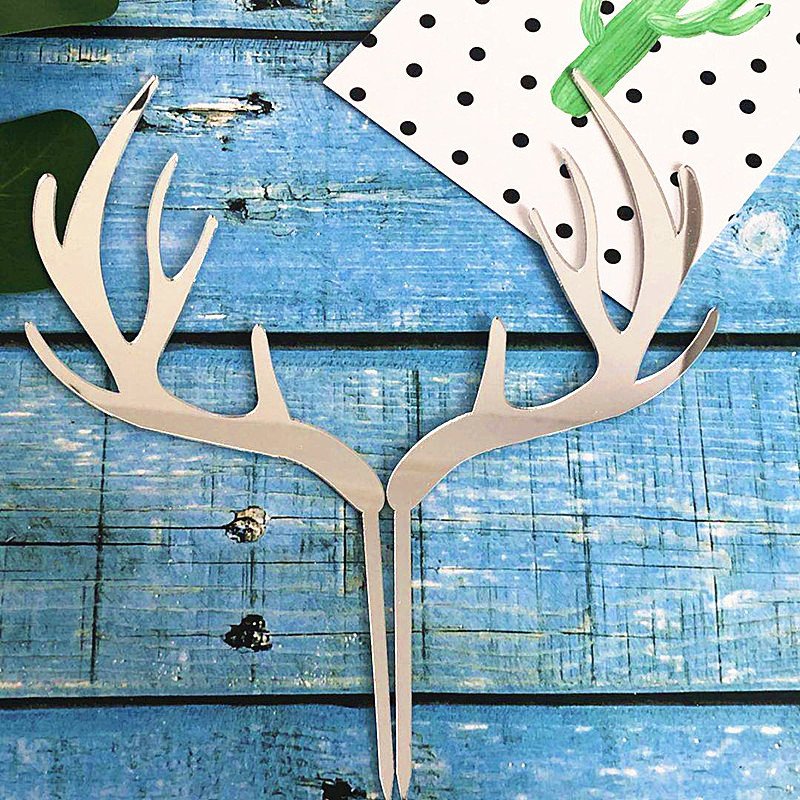 2024 Merry Christmas Acrylic Gold Deer Elk Antlers Acrylic Cupcake Topper Cake Topper