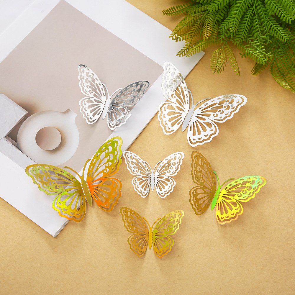 Hot selling 3D gold butterfly cake topper happy birthday cake decoration supplies wedding Bouquet butterflies cake accessories