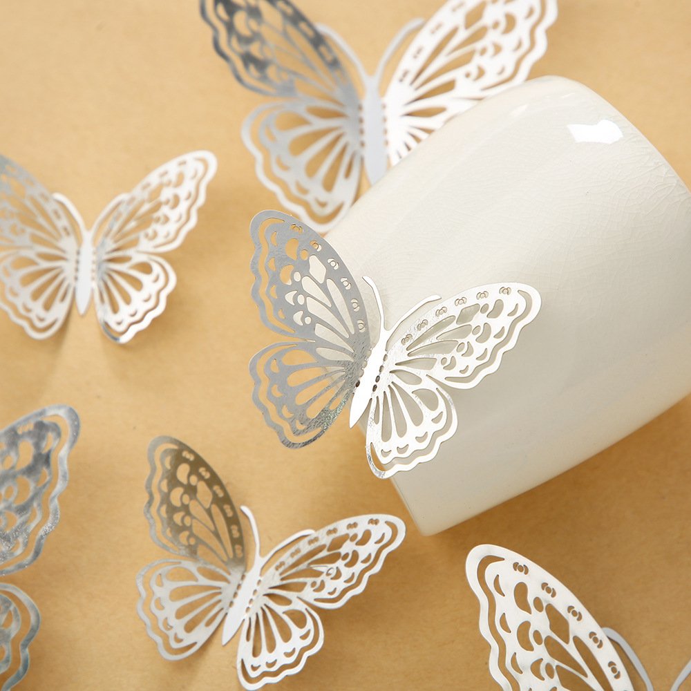 Hot selling 3D gold butterfly cake topper happy birthday cake decoration supplies wedding Bouquet butterflies cake accessories
